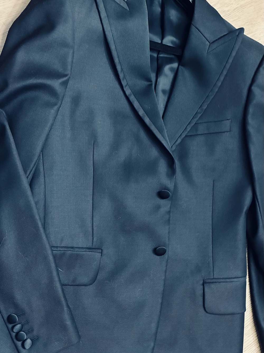 Valentino Men's Dark Navy Satin-Lapel Two-Button Blazer